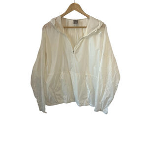 JOE FRESH Rain Jacket Windbreaker Women’s XL White Semi Sheer Hooded Coat XL